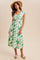 Green Floral Button Detail Midi Dress