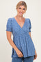Blue Ditsy Floral Smocked Sleeve Wrap Top