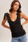 Black Bow Tie Detail Sleeveless V Neck Ribbed Top