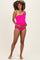 Hot Pink Multicolor Trim One Shoulder One Piece Maternity Swimsuit