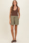 Olive Drawstring Pleated Maternity Shorts