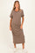 Mocha Striped Knit Scallop Accent Maternity Maxi Dress