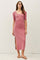 Dusty Rose Ruched Short Sleeve Side Slit Midi Dress