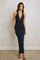 Navy Knit Halter Gold Ring Maxi Dress