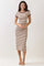 Ecru Striped Solid Trim Midi Dress