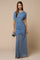 Blue Draped Bodice Ruched Mesh Maxi Dress