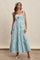 Aqua Striped Shoulder Tie Tiered Maxi Dress