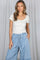 Off White Lace Trim Ribbed Top