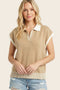 Tan Stripe Trim Collared Top