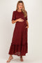 Merlot Smocked Bodice Tiered Maternity Dress