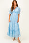 Blue Floral Lace V-Neck Maxi Dress