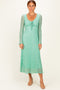 Mint Green Floral Lace Long Bell Sleeve Midi Dress
