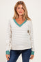 Jade Striped Solid Trim V-Neck Maternity Sweater