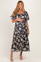 Black Floral Square Neck Puff Sleeve Maternity Midi Dress