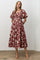 Mahogany Floral Square Neck Puff Sleeve Midi Dress
