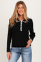 Black Collared Front Button Stitch Accent Maternity Sweater