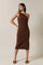 Brown One Shoulder Side Sit Midi Dress