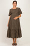 Brown Gingham Short Sleeve Maternity Midi Dress