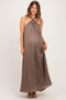 Mushroom Halter Back Bow Tie Maternity Maxi Dress