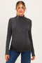 Charcoal Ribbed Fitted Mock Neck Long Sleeve Maternity Top