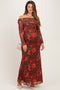 Brown Off Shoulder Floral Mesh Maternity Maxi Dress