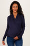 Navy Long Sleeve Draped Wrap V-Neck Maternity Top