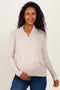 Beige Long Sleeve Draped Wrap V-Neck Maternity Top