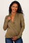 Olive Long Sleeve Draped Wrap V-Neck Maternity Top