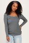 Olive Ribbed Rosette Trim Detail Long Sleeve Top