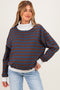 Brown Multi Striped Maternity Turtleneck Sweatshirt