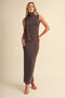 Brown Attached Neck Scarf Scoop Back Maxi Dress