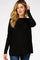 woman wearing a black long sleeve maternity top with a relaxed fit and rounded neckline