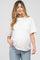 woman wearing a white short sleeve maternity top with a pocket and showing her baby bump