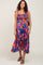 Blue Printed Satin Smocked Maternity Midi Dress