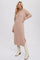 Taupe Waffle Knit Button Long Sleeve Midi Dress