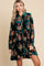 Forest Green Velvet Floral Burnout Button Front Long Sleeve Dress