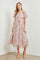 Light Pink Floral Ruffle Applique Puff Sleeve Midi Dress