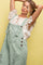 Light Olive Side Button Distressed Overalls