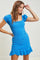 Blue Square Neck Puff Sleeve Dress