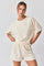 Cream Ribbed Short Sleeve Short Set