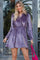 Lavender Velvet Ruffle Detail Surplice Dress
