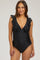 Black Lasercut Detail Ruffle Trim One Piece Maternity Swimsuit