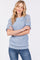 Light Blue Open Knit Short Puff Sleeve Sweater Top