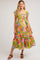 Orange Floral Print Flounce Sleeve Maternity Midi Dress