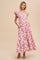 Pink Floral Smocked Ruffle Sleeve Maxi Dress