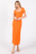 Orange Ribbed Fitted Midi Dress