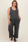 Charcoal Ribbed Button Front Sleeveless Plus Maternity Jumpsuit
