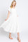 Off White Collar V Neck Cuffed Sleeve Tiered Midi Dress