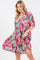 Pink Floral Button Short Sleeve Dress
