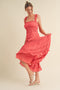 Coral Red Ruffled Midi Dress